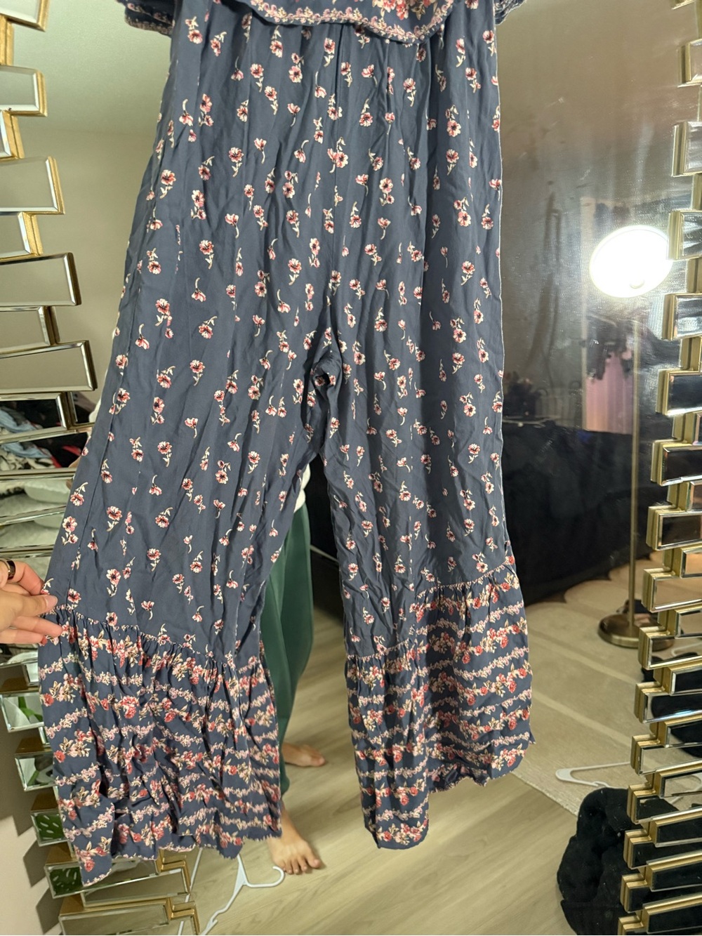 Japna Navy Floral Off-Shoulder Maxi Jumpsuit - Picture 2 of 3